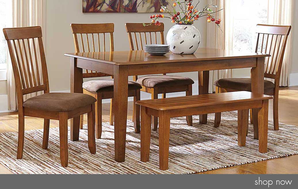 Berringer Rectangular Dining Room Table, 4 Chairs & Bench